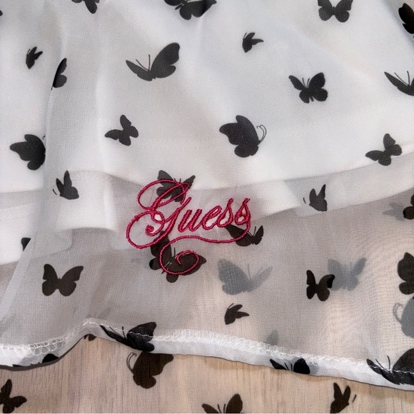 Guess Girls White & Pink Black Butterfly Sleeveless Lined High Low Hem Dress - Picture 2 of 8